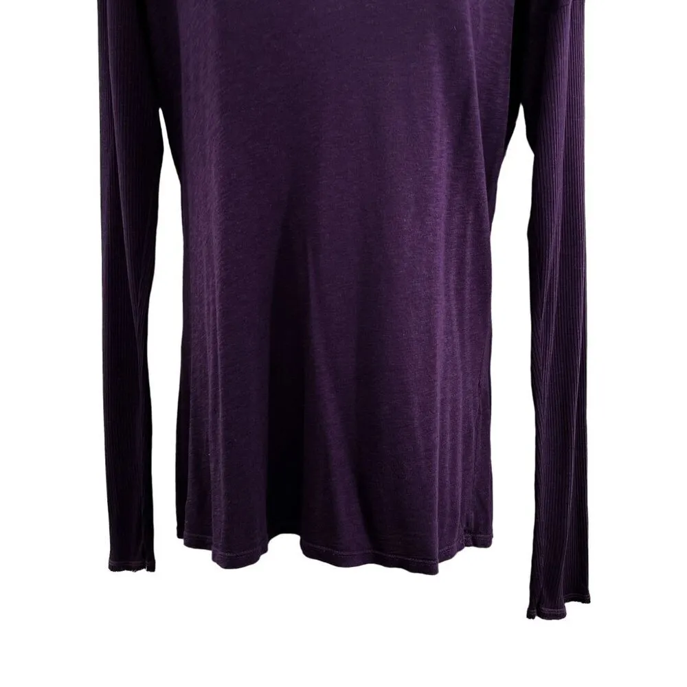 Michael Stars Modal Supima Cotton V Neck Ribbed Long Sleeve Shirt Top Purple - Image 4