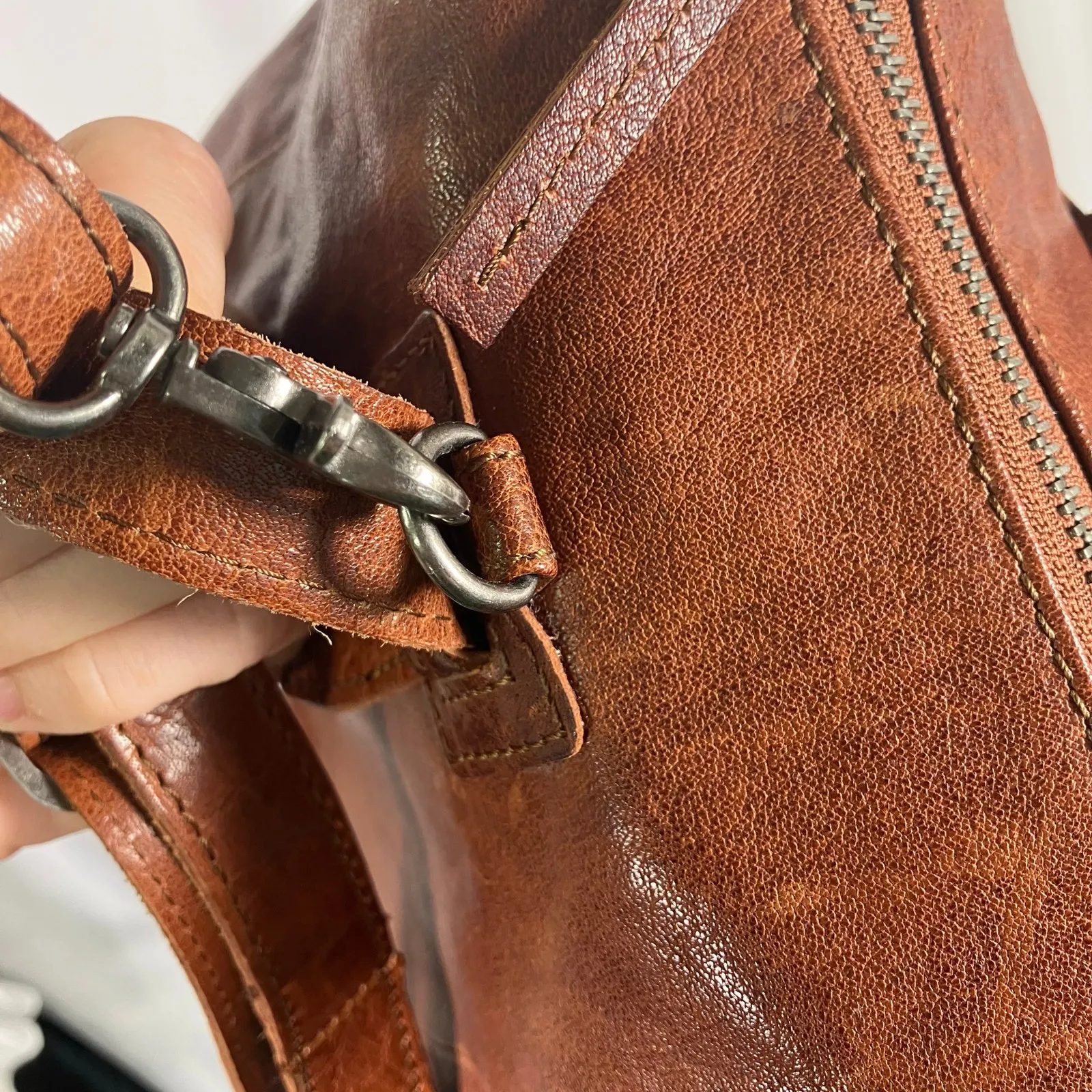 Spikes & Sparrow Brown Leather Tote Bag Shoulder Purse Zip Top Dual Straps - Image 15