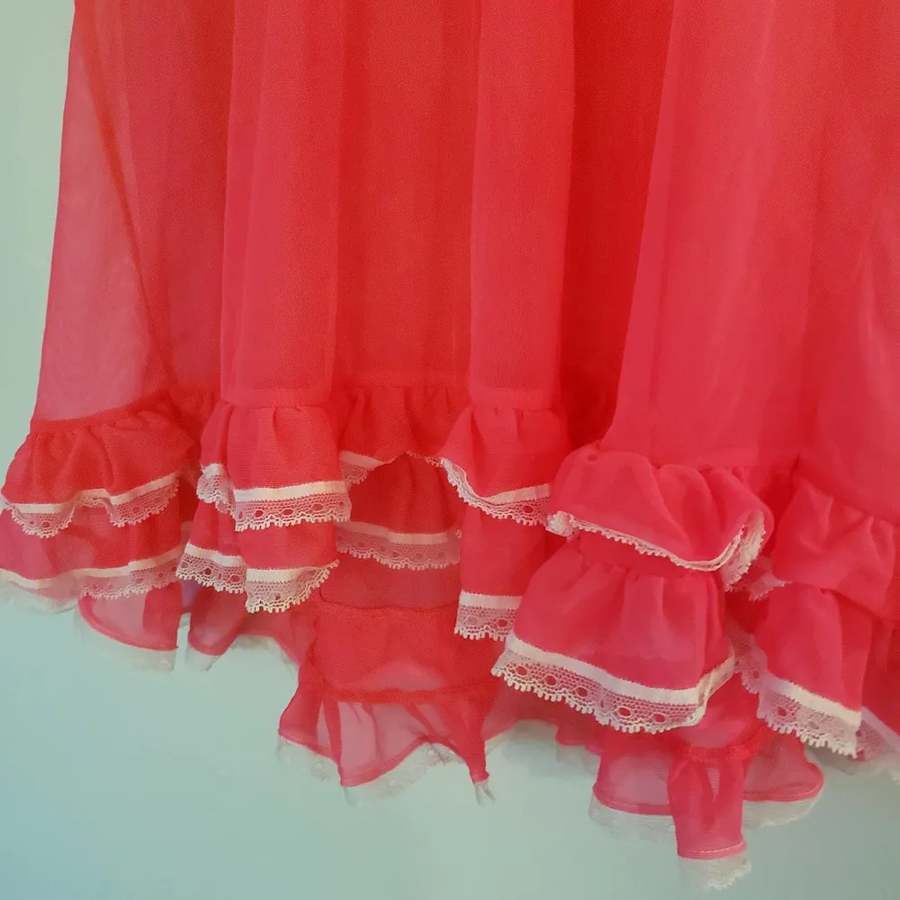 Victoria's Secret Sheer Iconic Fluorescent Neon Pink Babydoll Tiered Ruffles Bow - Image 5