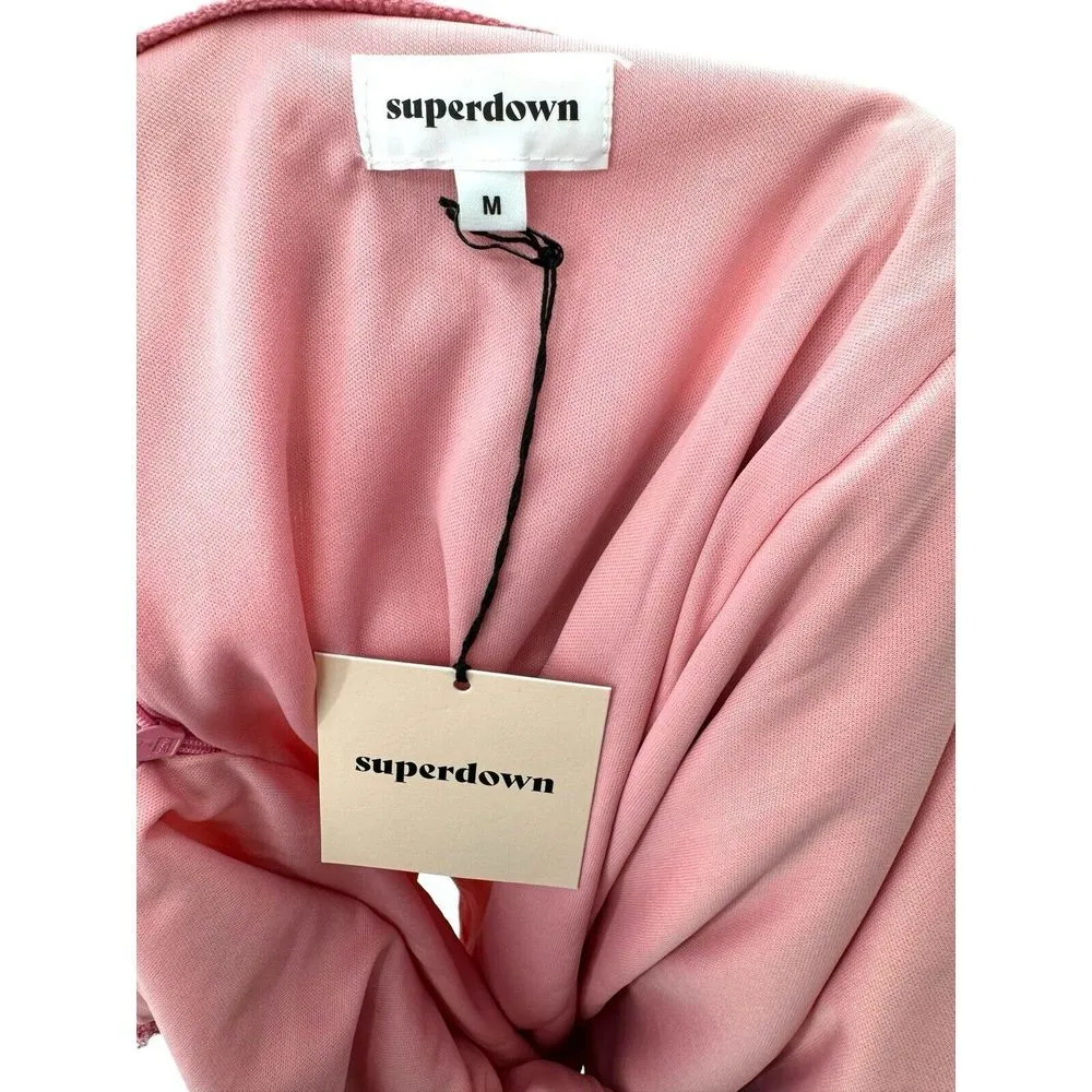 New Superdown Missie Wrap Front Mini Dress Medium Pink Metallic Party Barbiecore - Image 10