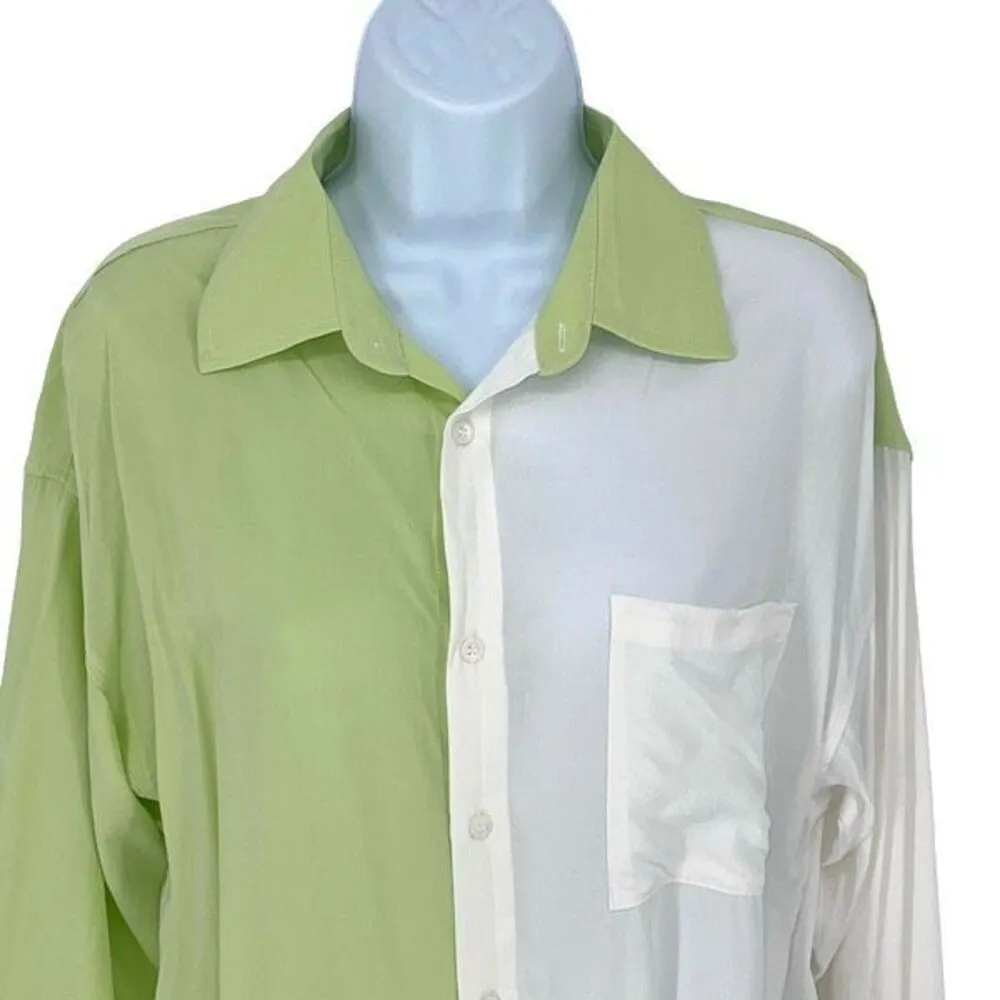 Lush Womens‎ Colorblock Long Sleeve Button Down Shirt Lime Green White Small NWT - Image 2