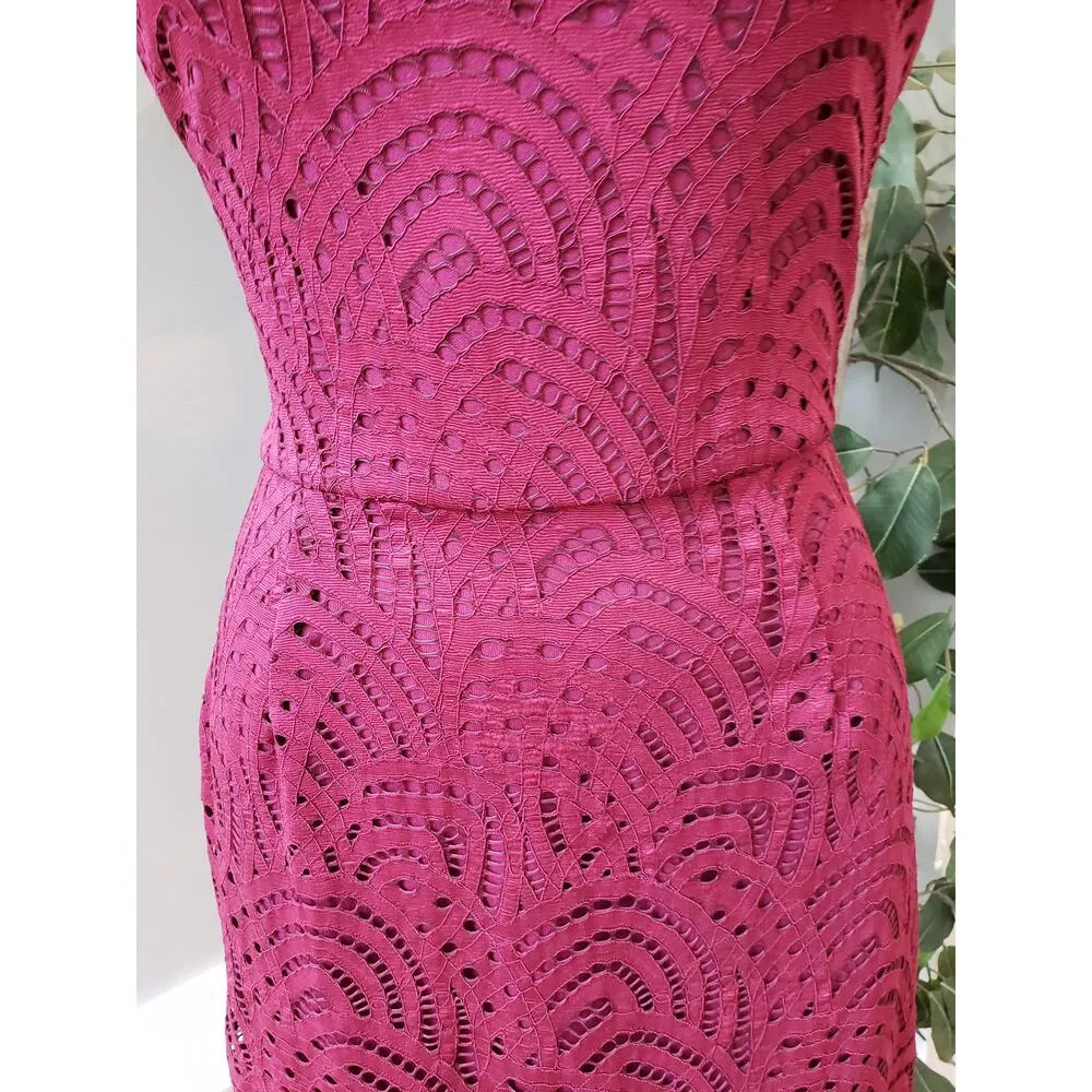 Bar III Bodycon Dress Women Small Burgundy Crochet Sleeveless Mock Neck Back Zip - Image 8