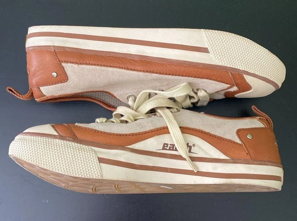 Earth Harbor Leather Suede Lace Up Sneakers Shoes Cream & Tan Size 6 Brown - Image 4