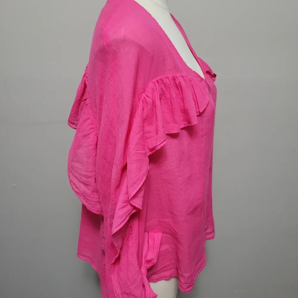 Zara fuchsia oversized semi-sheer ruffled blouse size XS - Image 6
