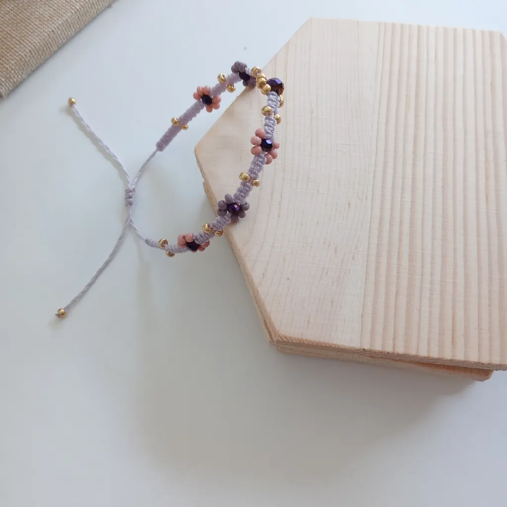 Bracelet Flower Hand Made Adjustable Pink - Image 3