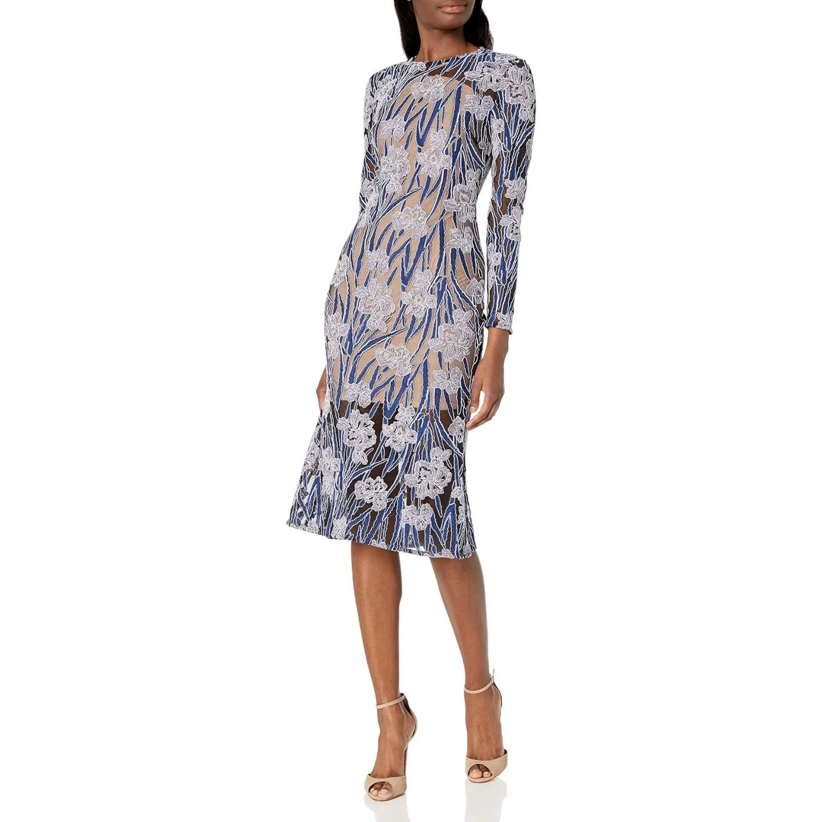 Elliatt Floral Lace Long Sleeve Midi Flare Dress in Black Blue & Purple size XS - Image 5