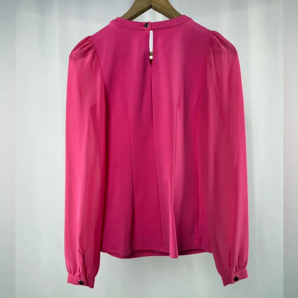 Karen Millen Sheer Sleeve Cut Out Blouse in Bright Pink Size 2 - Image 4