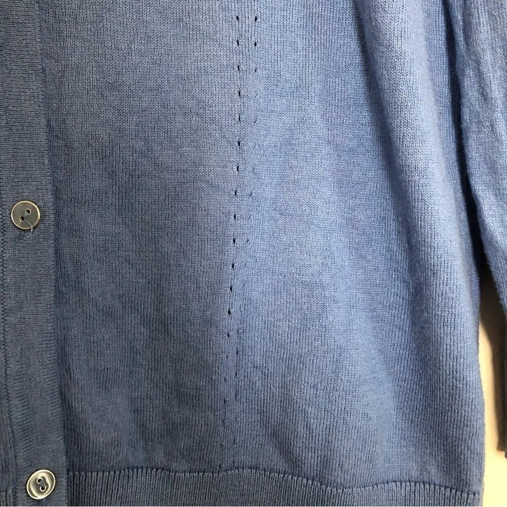 Elle Fall Soft Knit Blue Button Front Long Sleeves Round Neck Cardigan Sweater - Image 6