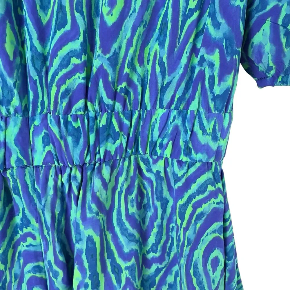 NWT Rhode Pia Mini Dress in Green and Blue‎ Electric Moire Print, Size 0 Blue - Image 14