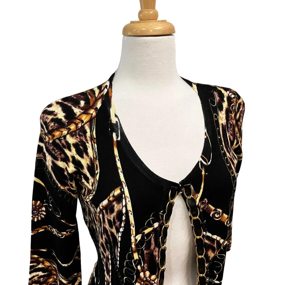 Boston Proper Cardigan Sz S Leopard Animal Chain Classy Maximalist Careerwear - Image 2
