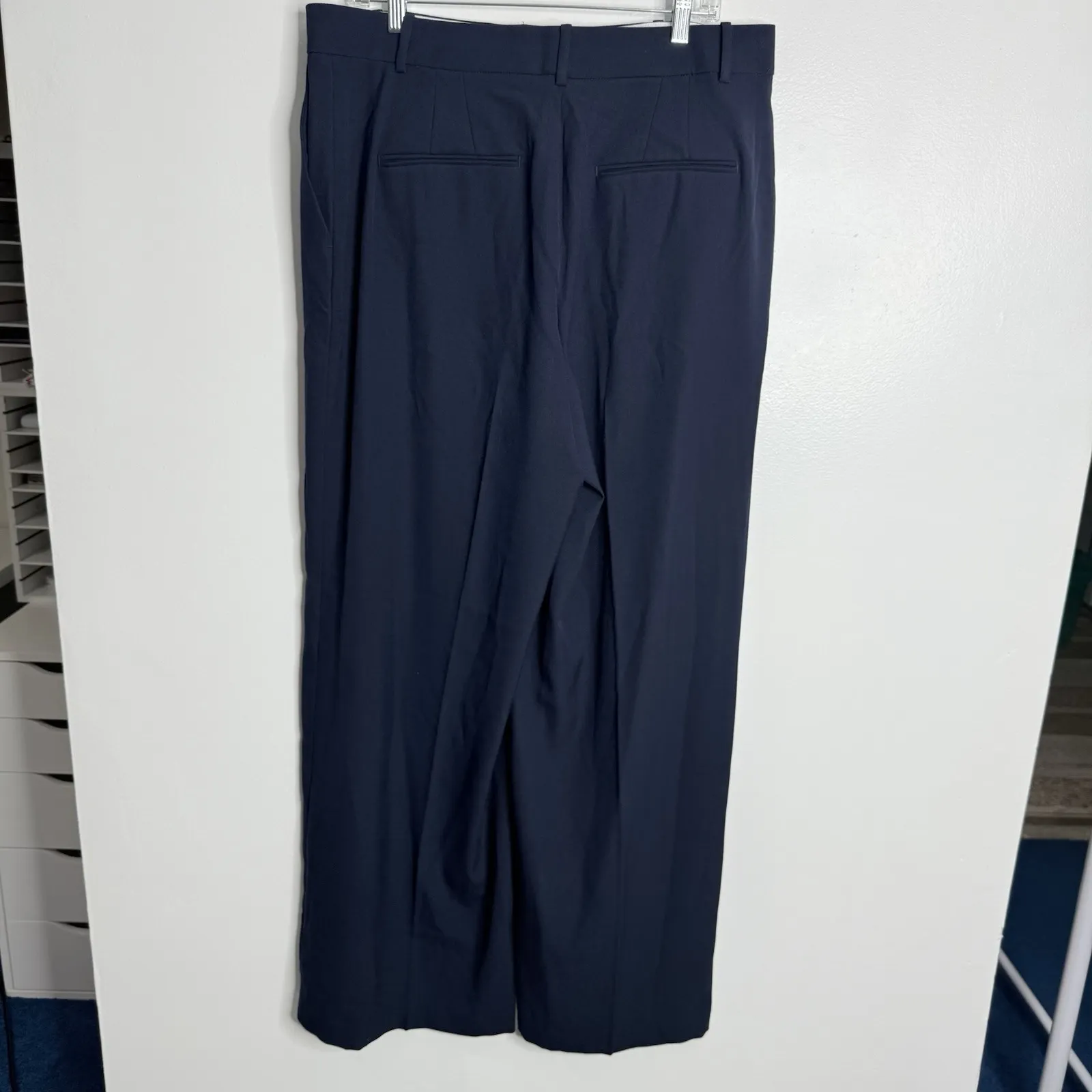 NWOT Ann Taylor The‎ Petite Pleated Wide-Leg Pant in Textured Drape Navy Size 14 - Image 3