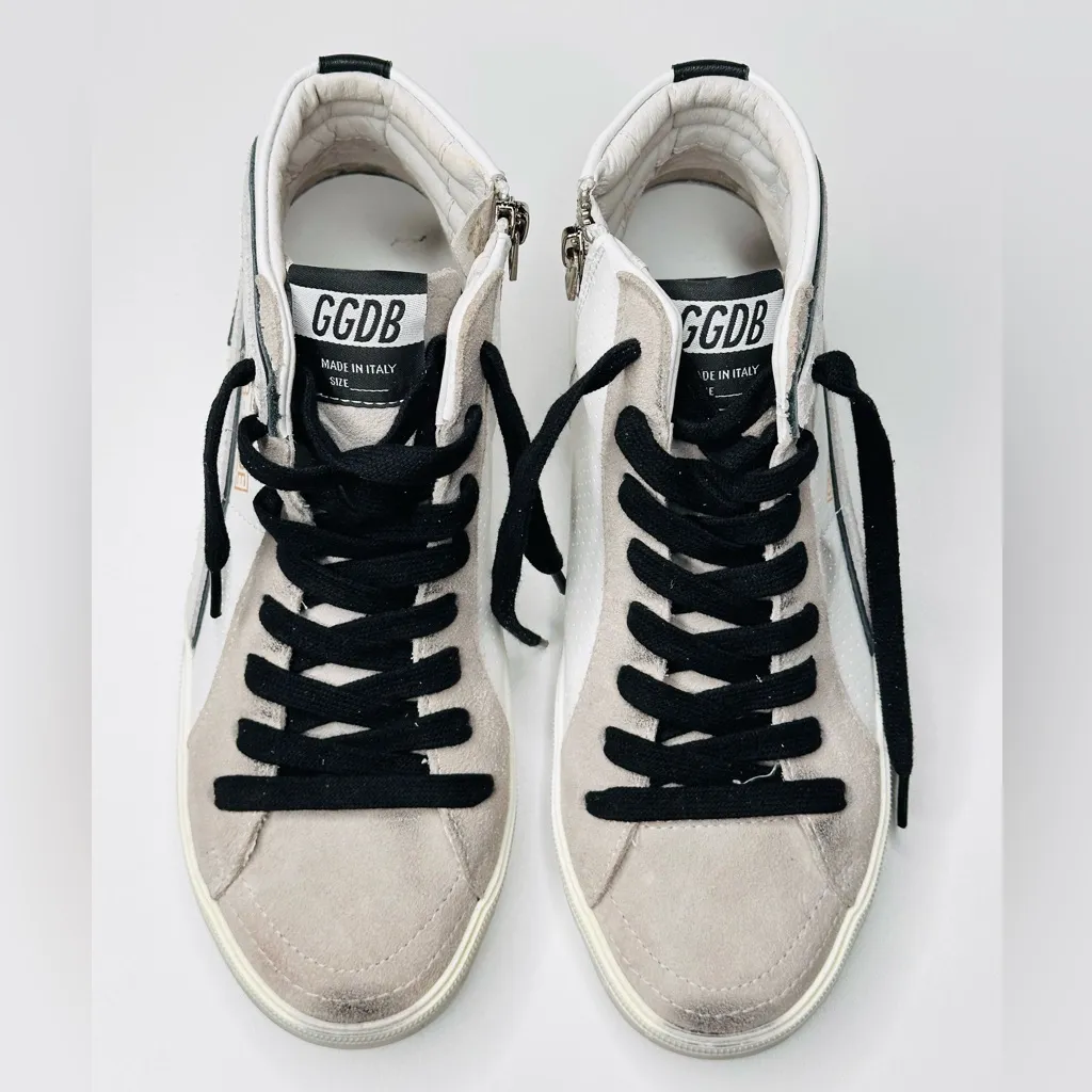 Golden Goose Slide White Grey Leather High Top Sneakers Shoes - Image 12