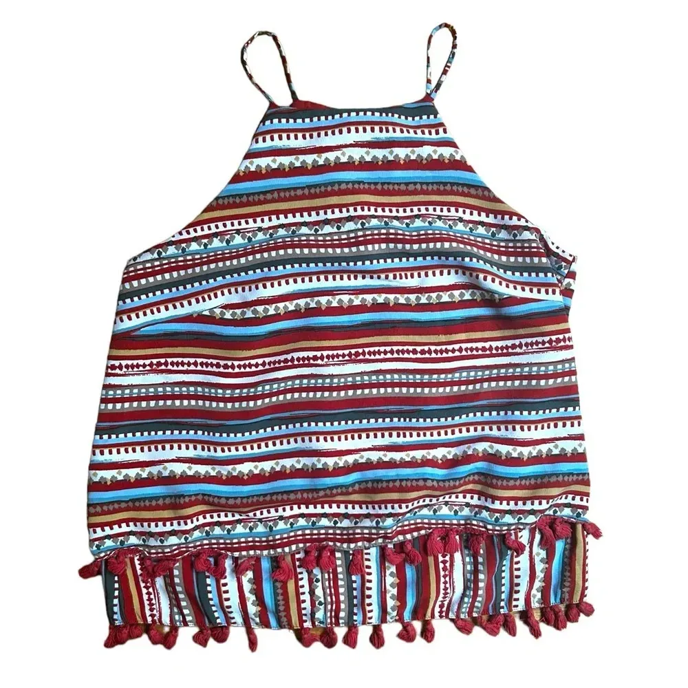 Evereve Sunday in Brooklyn Desert Stripe Tiered Tassel Tank Top S Anthropologie - Image 4