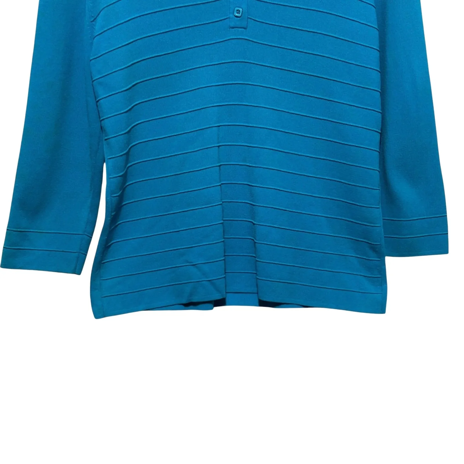 Cable & Gauge Womens XL Blue Ribbed Knit Top Button Accent Office Travel Classic - Image 4
