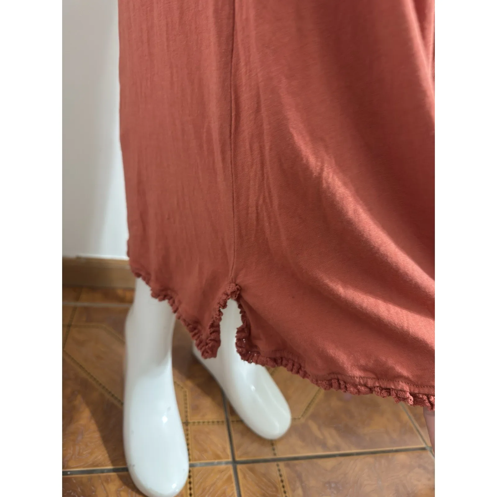 Free People Women’s Smocked Wide-Leg Bohemian Jumpsuit Rust Orange XS - Image 6