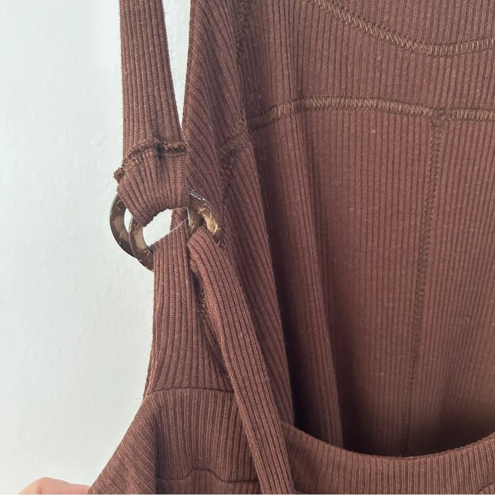 Free People Beach Wide Leg Overalls With Waist Tie Chocolate Brown NWT - Image 8