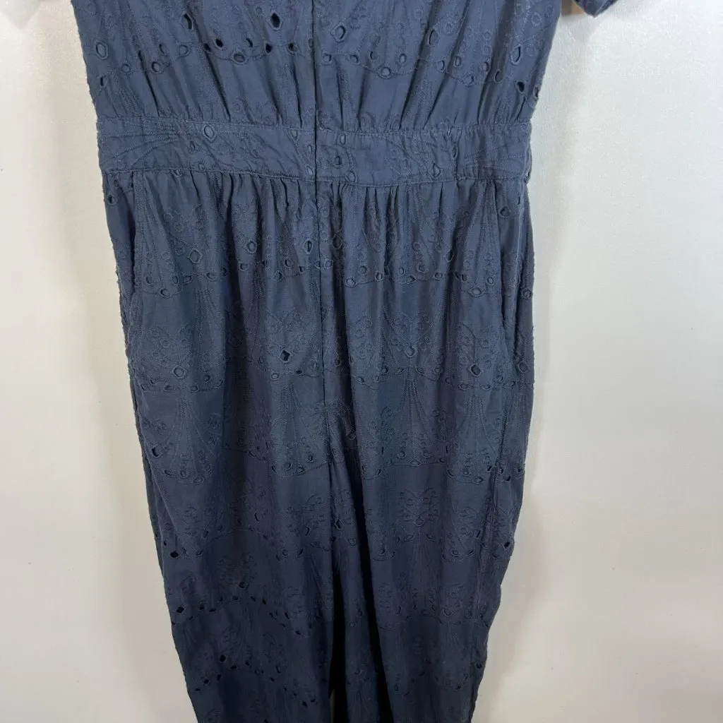Whistles Navy Blue Eyelet Zoe Broderie Jumpsuit Women’s Size 6 Missing Belt‎ - Image 4