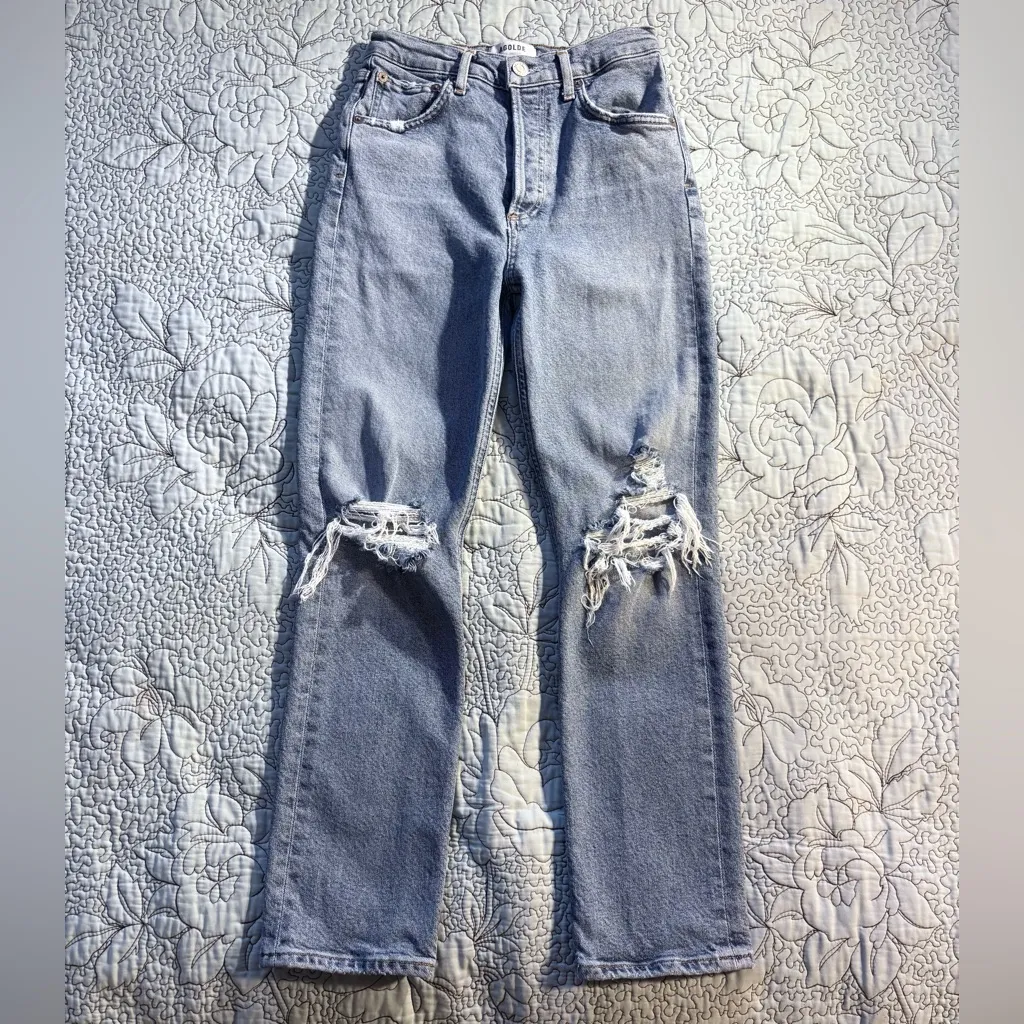 Agolde Riley High-Rise Straight Ankle Jean Light Wash Distressed Denim Sz 23🧡 - Image 12