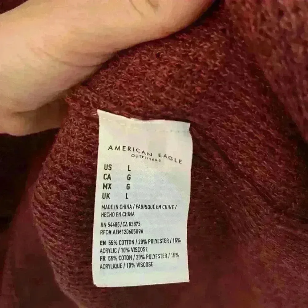 American Eagle Jegging Fit Brick Red Long Sleeve Lace Up V Neck Sweater Size L - Image 6