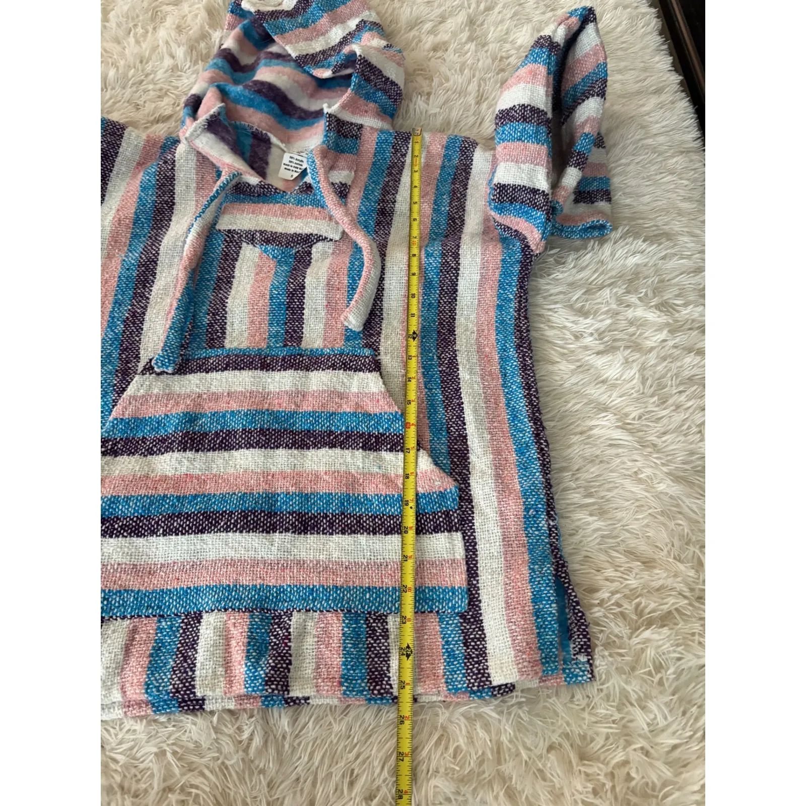 Striped Baja Hoodie Delmex Pullover Drug Rug Festival Bohemian Pink Blue - Image 7