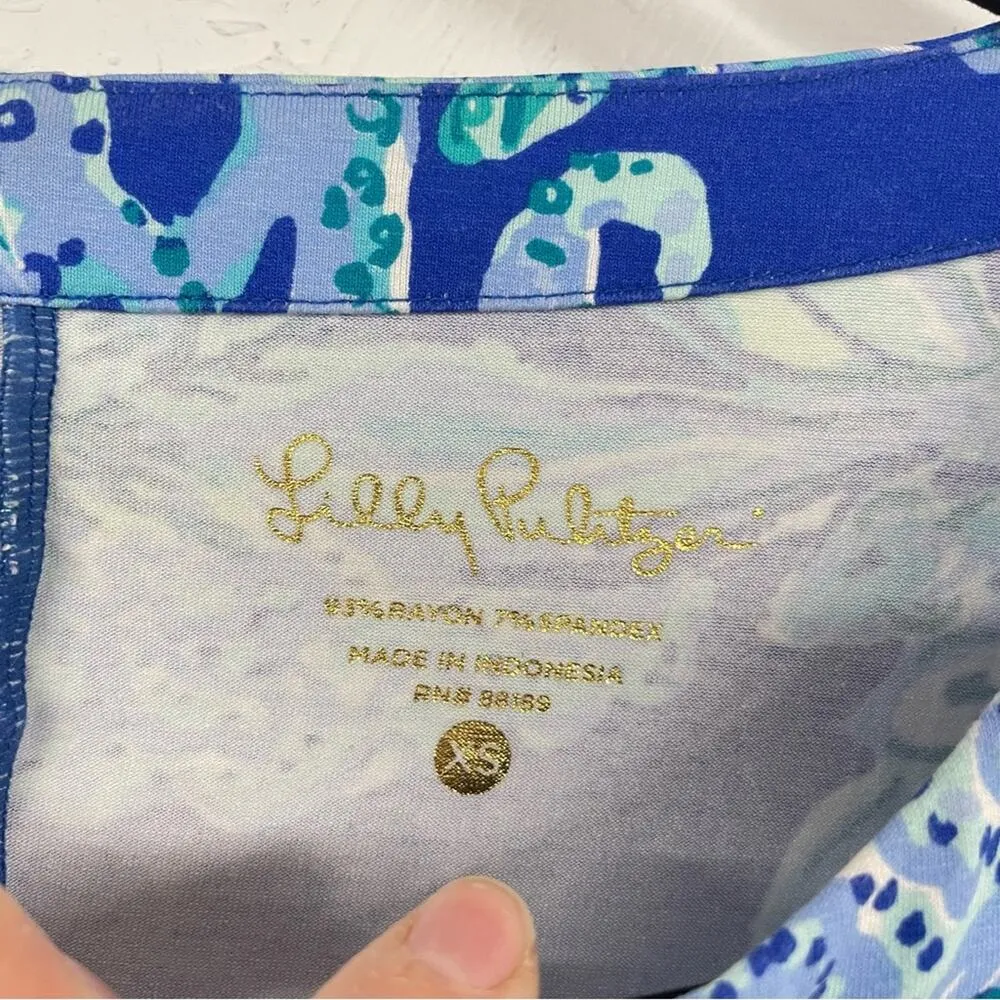 Lilly Pulitzer Blue Green Short Sleeve Mini Dress Women XS Beach Vacation Cruise - Image 2