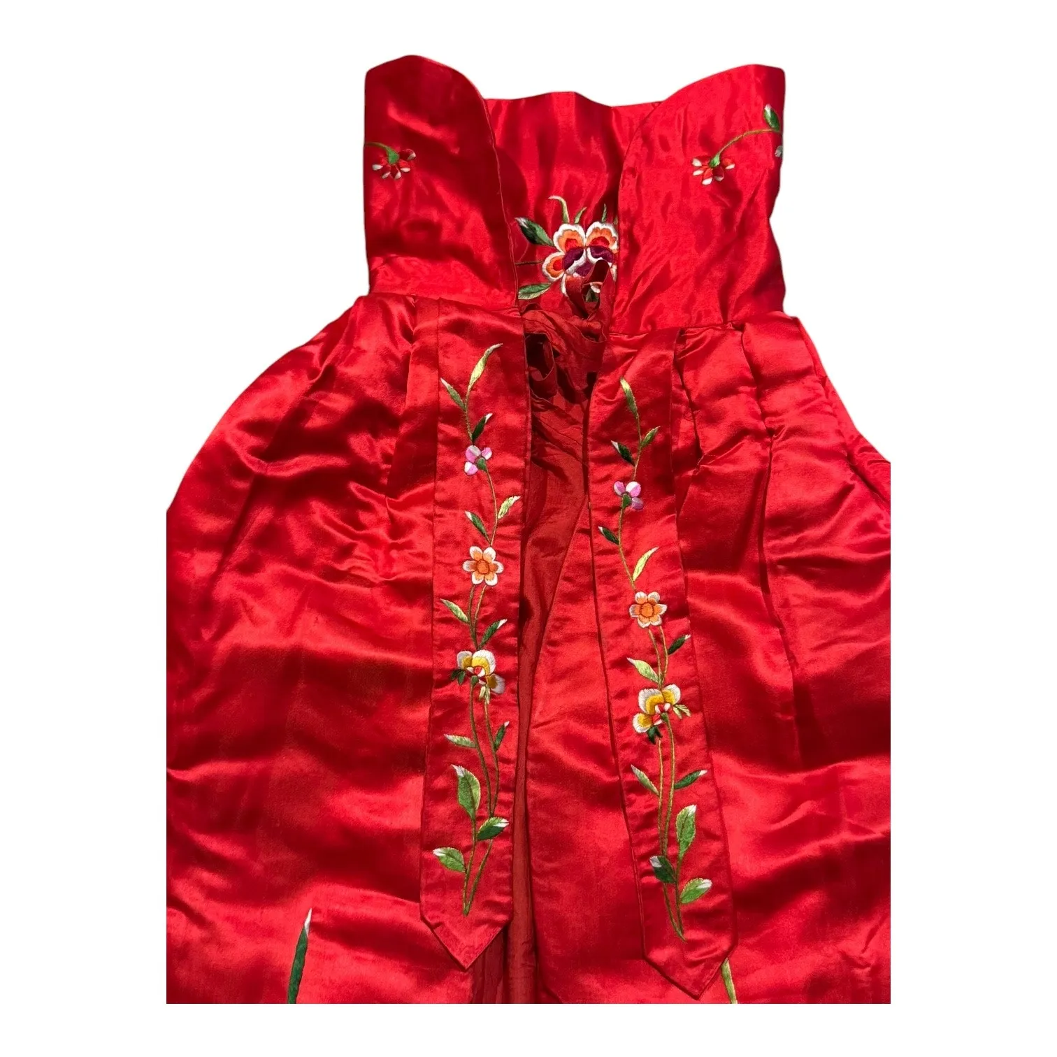 Vintage Red Silk Embroidered Padded Cape with Floral Satin Stitch Detail small - Image 13