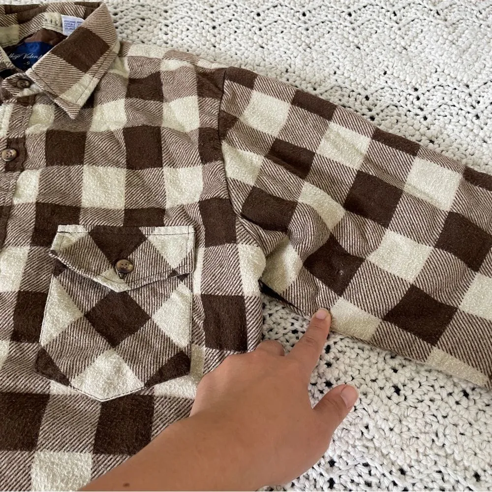 Hugo Valentino Buffalo Plaid Collared Button Down Shacket Brown/Cream (Small) Brown - Image 8