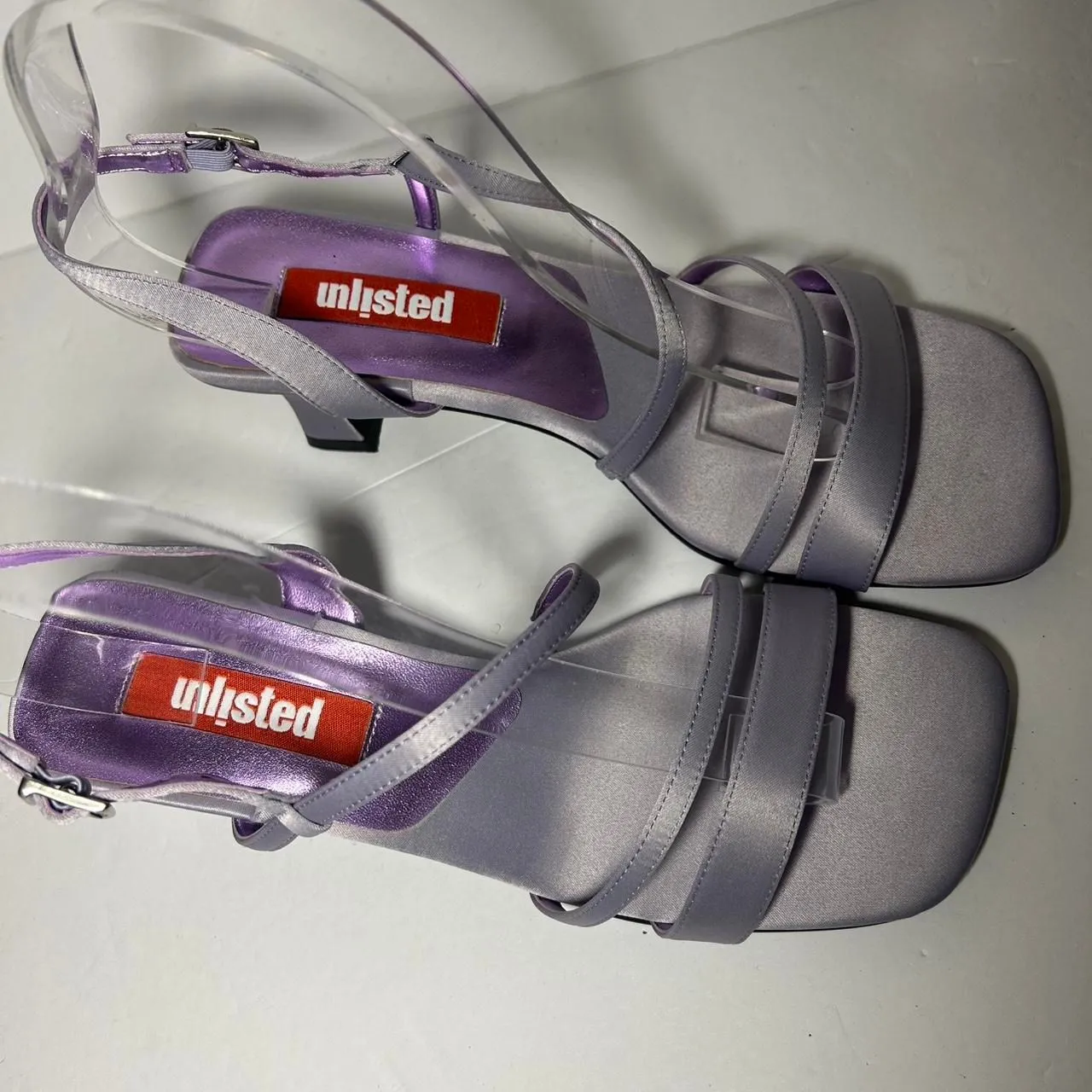 Vintage Y2K 2000s 90s square toe block he  light purple high heels shoes 8 - Image 2