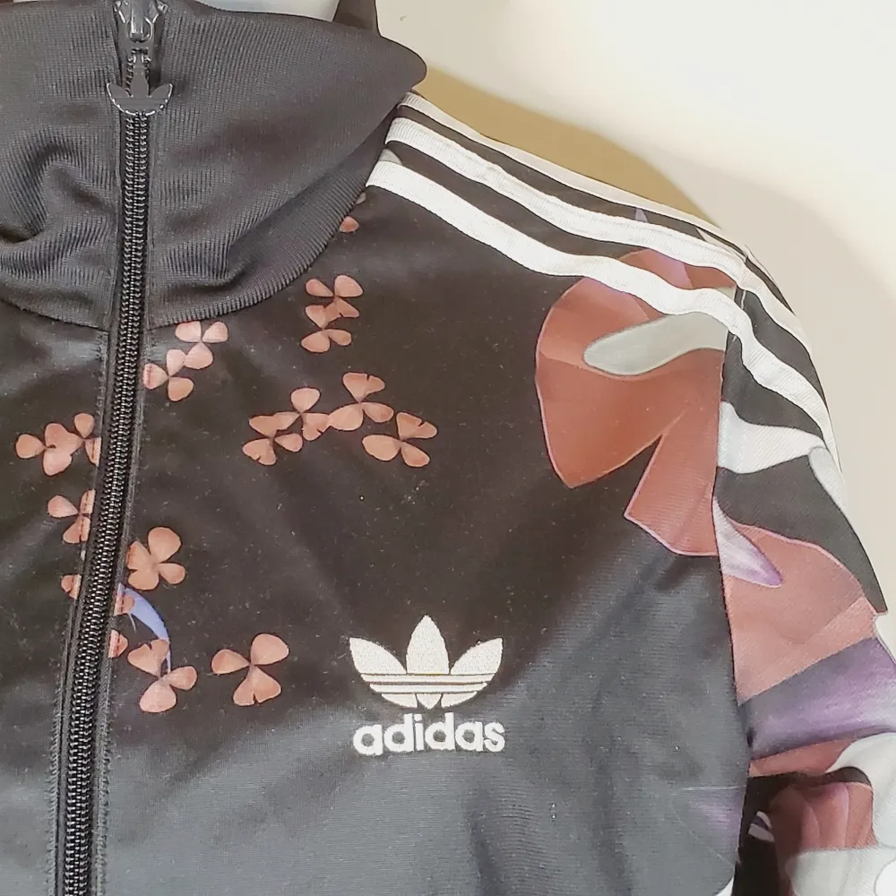 Adidas Originals Lotus Print Track Jacket Black Floral Flowers Small - Image 4