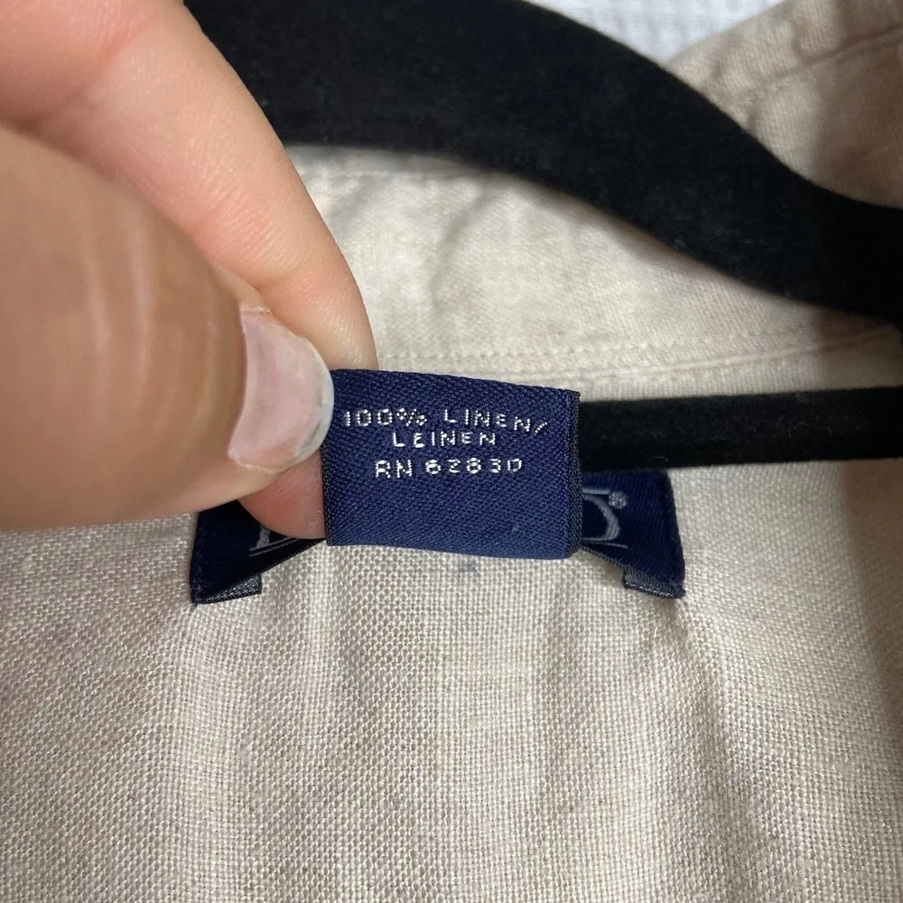 Lands' End Size Medium Mens‎ Beige Linen Long Sleeve Button Down Shirt - Image 5