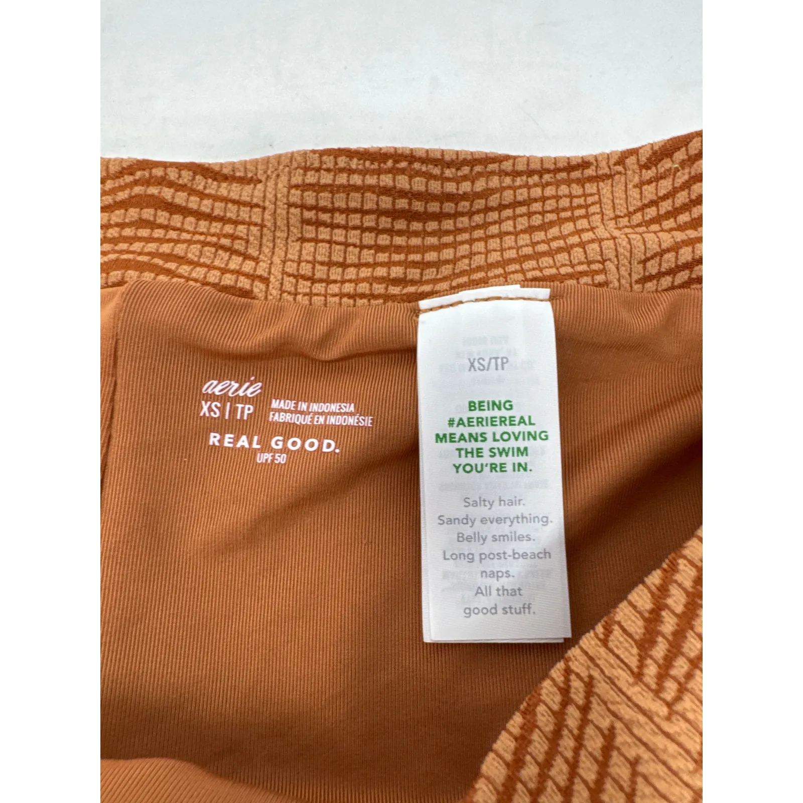 NEW Aerie Crinkle High Waisted Cheeky Bikini Bottom in an amber clay color XS - Image 5