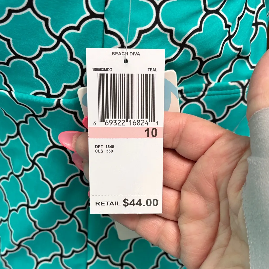 Beach Diva Teal Geometric Halter Tankini Top Blue Size 10 - Image 12