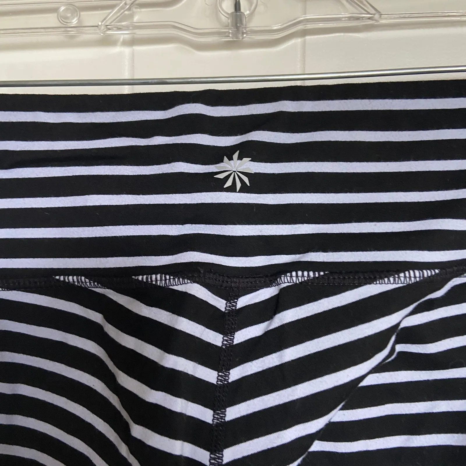 Athleta Womens Leggings Sz S Stripes Chaturanga Black‎ White Striped Crop Capris - Image 7