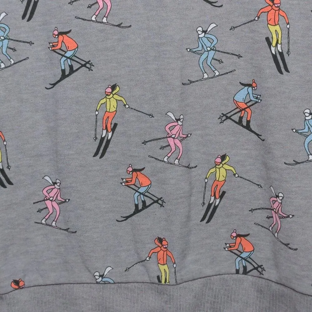 Chaser Knit Top in Vintage Ski Print Heather Gray Crew Neck Long Sleeves S New - Image 2