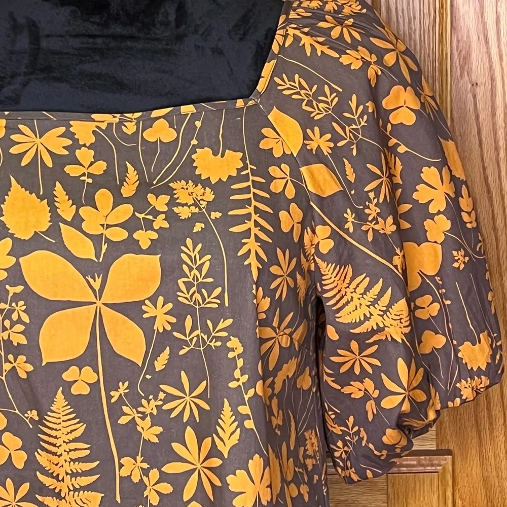 Porridge x Anthropologie Square Neck Puff Sleeve Cotton Poplin Babydoll Dress XS Orange - Image 3