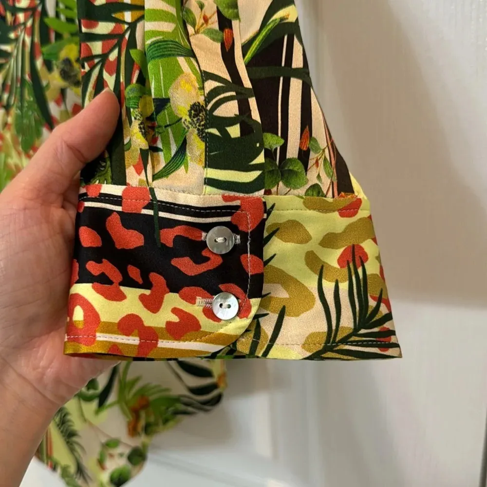 L'Agence Nina Tropical Print Silk Blouse in Santorini/Passionfruit Size Small - Image 6