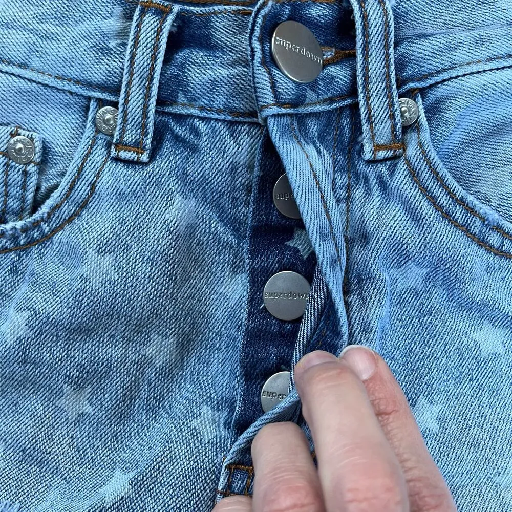 Superdown Kenzie Star Denim Shorts Light Blue Wash Size 24 - Image 11