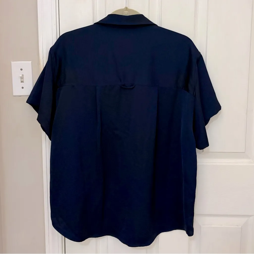 A New Day Short Sleeve Collared Silky Button Down Shirt in Navy - Image 7
