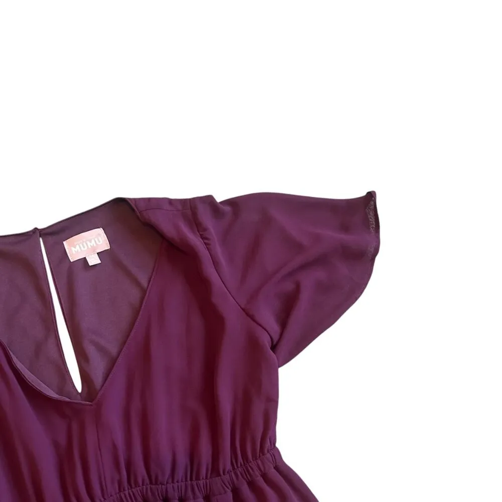 Show Me Your Mumu Burgundy Maxi Dress Gown Short Sleeve V-Neck Size Medium Women - Image 3