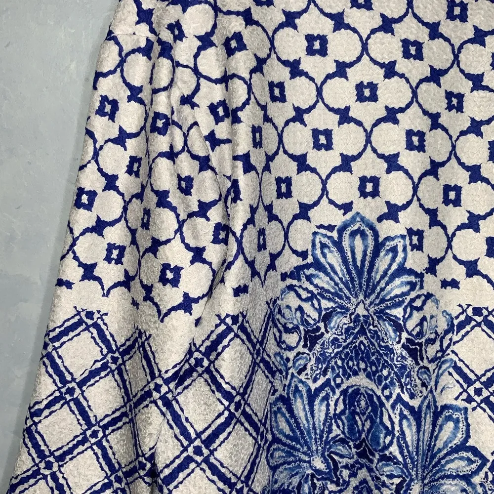 Chico’s Travelers Collection Blue & White Print Crushed Open Front Jacket 12/14 - Image 10