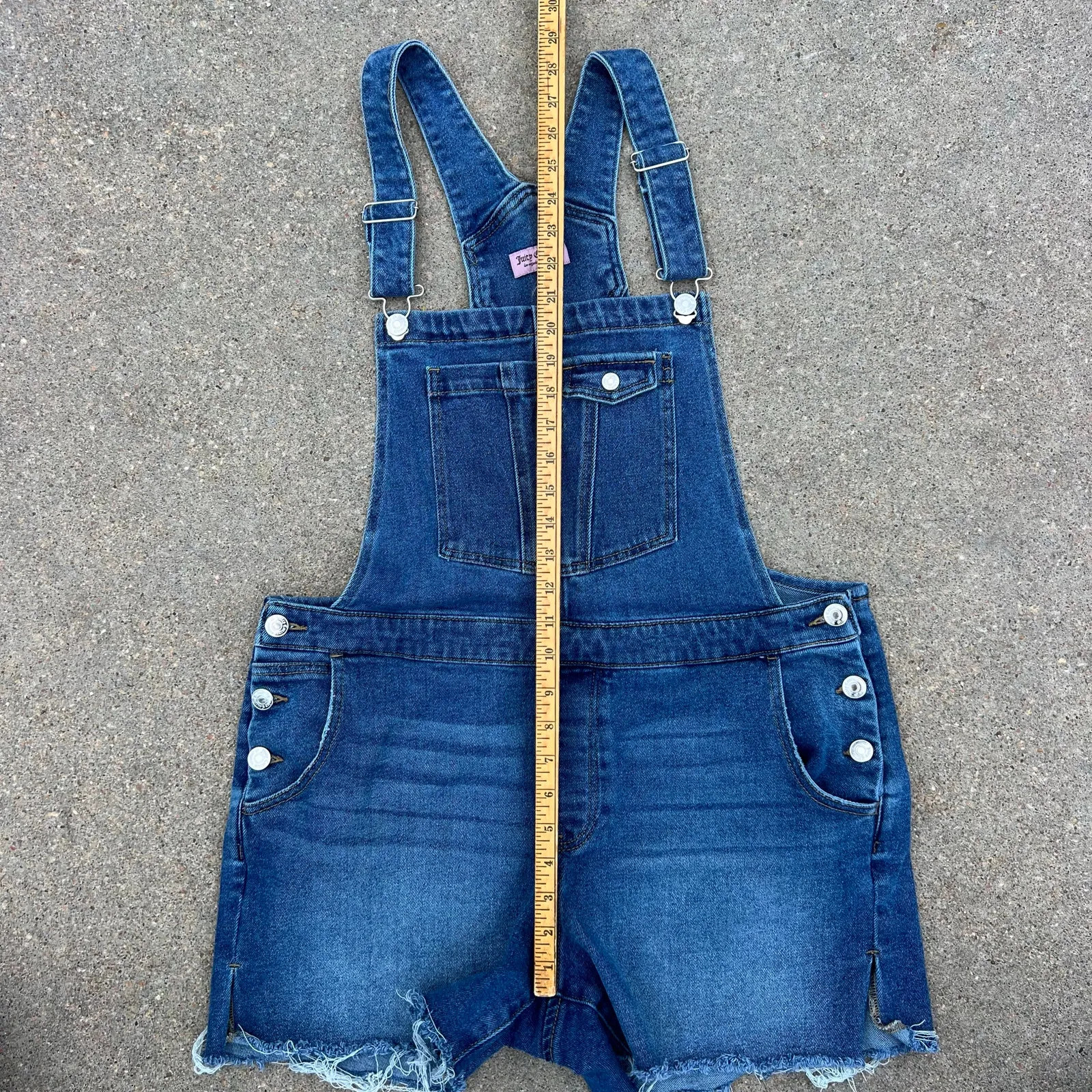 Y2K Juicy Couture Shortalls Denim Jean Cutoff Overalls XL Stretch - Image 9