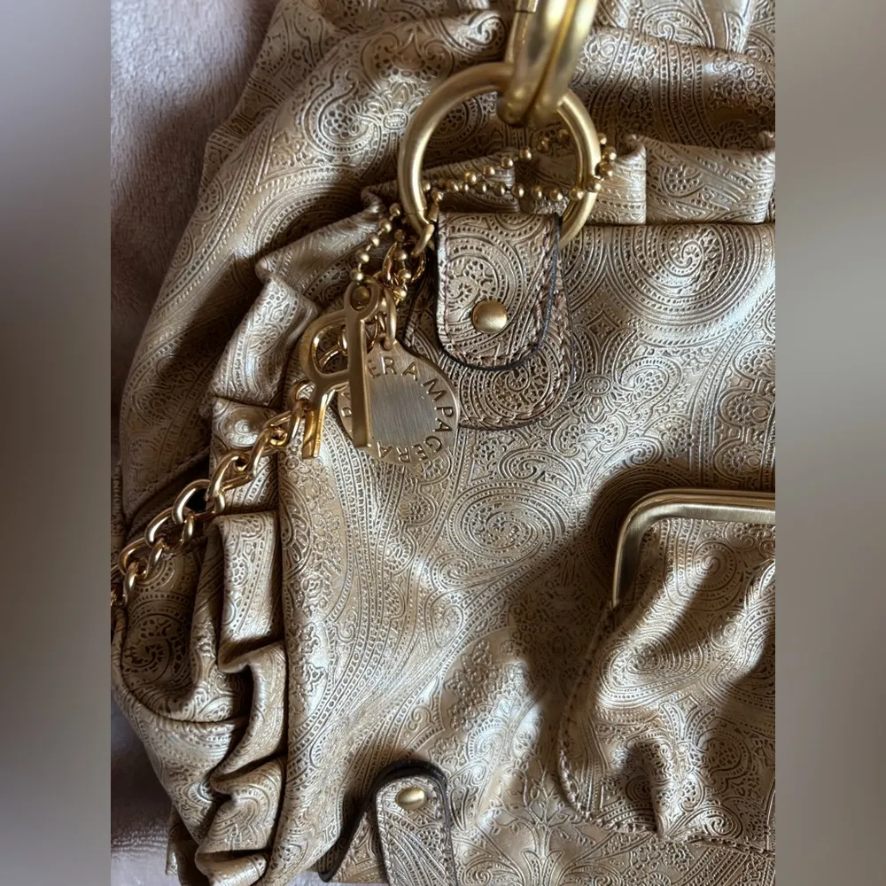 Vintage  Gold pattern Ruffle Designer Women's Bag New - Image 2