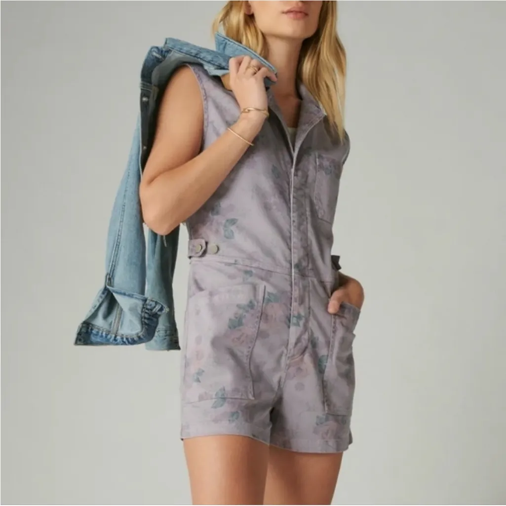 Lucky Brand x Laura Ashley Floral Romper Shorts Coverall Utility Purple Size XL - Image 16