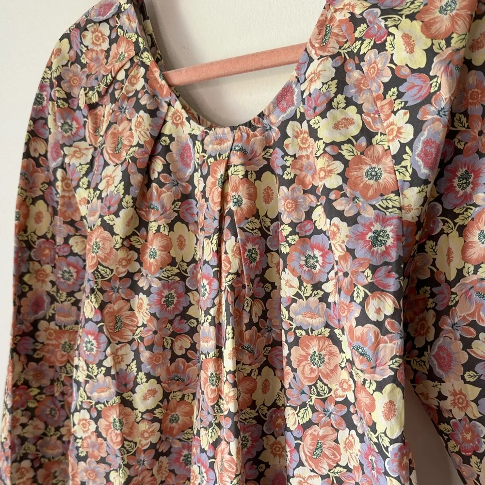 La Vie Rebecca Taylor Josephine Floral Cotton Peasant Blouse Size XS Feminine - Image 6