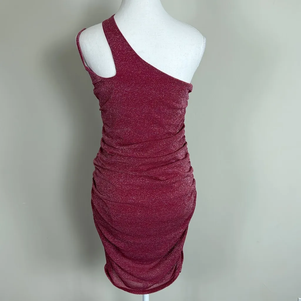Superdown Claudette Cut Out One Shoulder Pink Sparkle Mini Dress Size‎ Med - Image 5