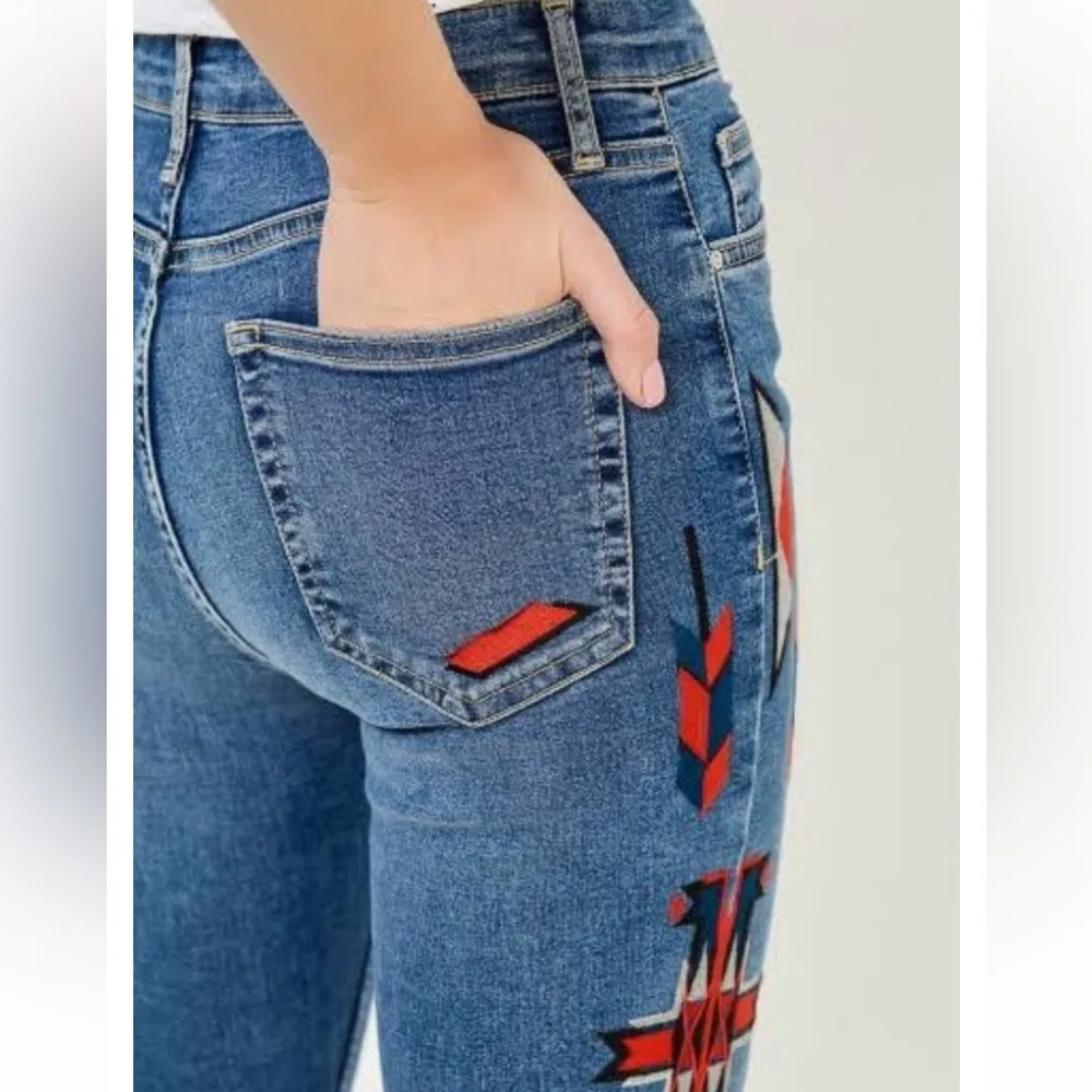 TopShop Moto Jamie Embroidered Southwestern Skinny Jeans Size 28 - Image 5