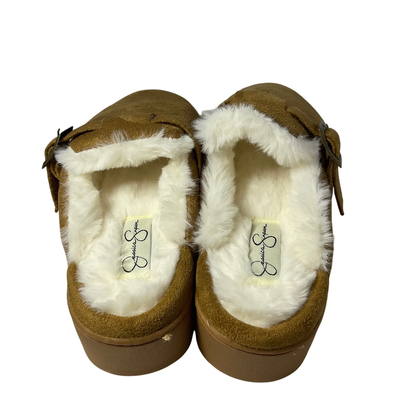 Jessica Simpson Women S Tan Suede Fuzzy Lined Clog Slippers Size 6 - Image 5