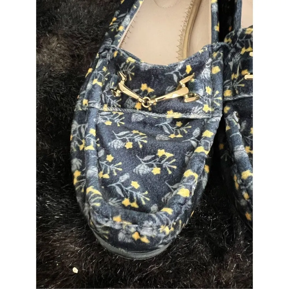 Cabi Size 8.5 Blue Suede Mix Floral Print Slid In Flats Loafer Style Women's - Image 5