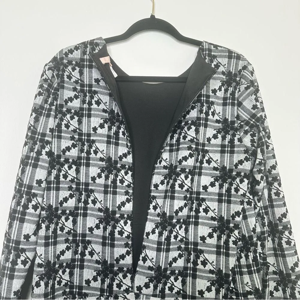 Anthropologie Hutch Jeanie Embroidered Plaid Floral Tunic Dress Black and White - Image 11