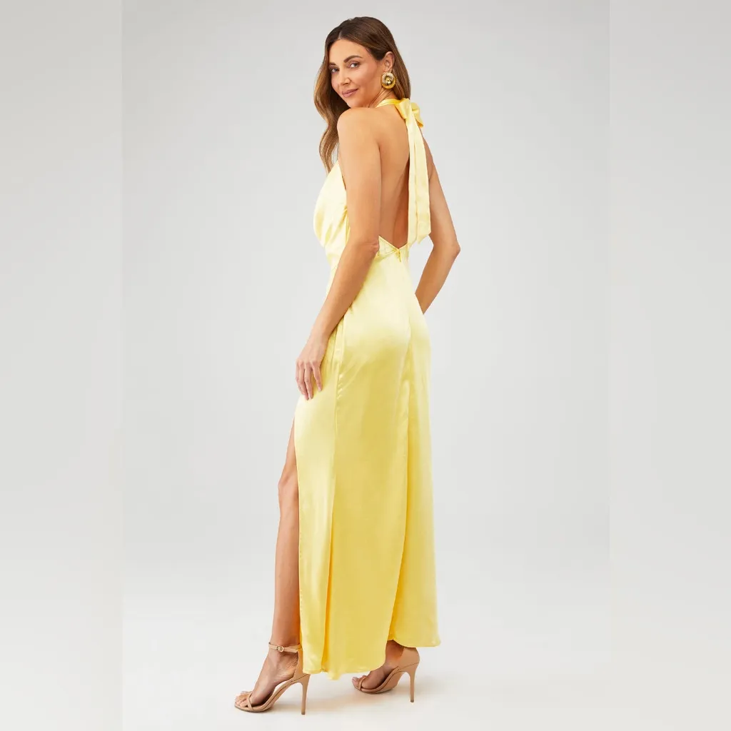 ELLIATT GWENETH GOWN Satin Halter‎ butter Yellow Small - Image 3
